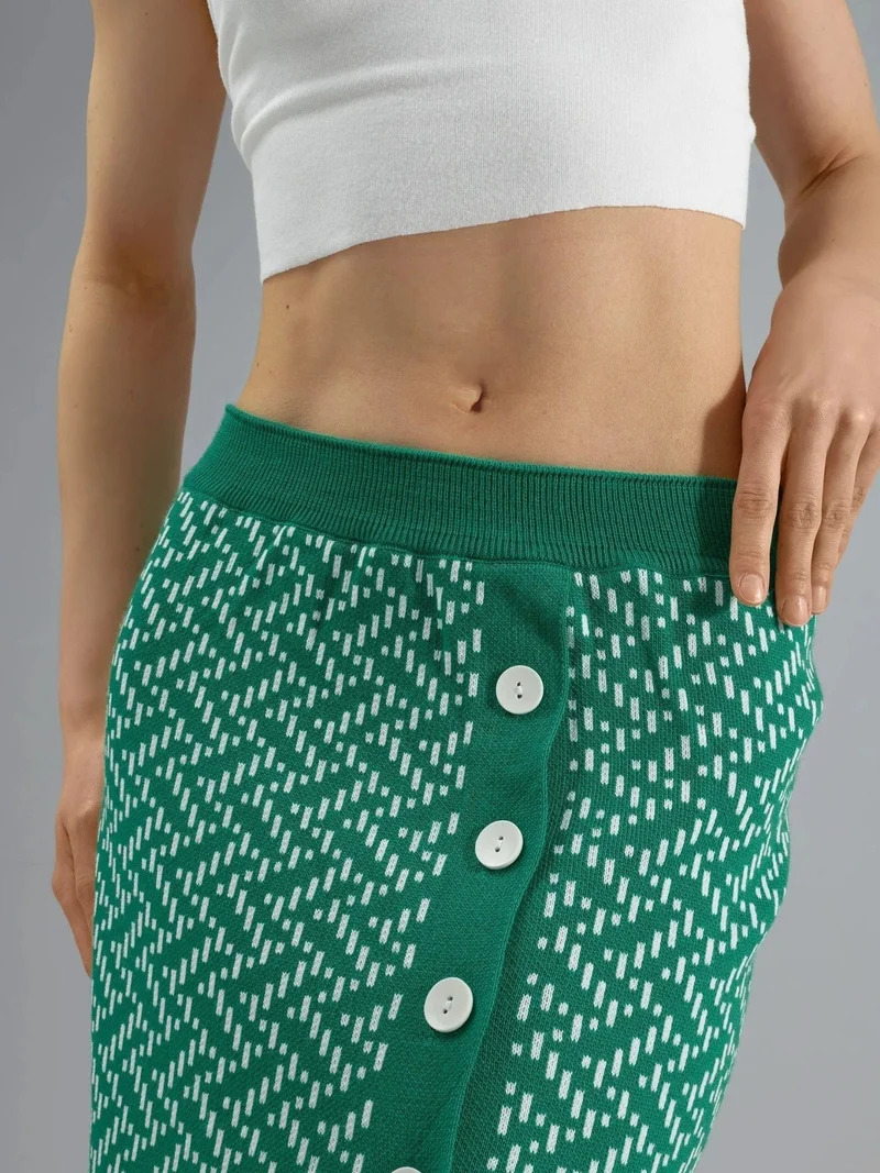 MY FASHION Pine Green MY FASHION High Waist Geometric Knit Maxi Skirt with Button Closure for Women | Best Price UAE
